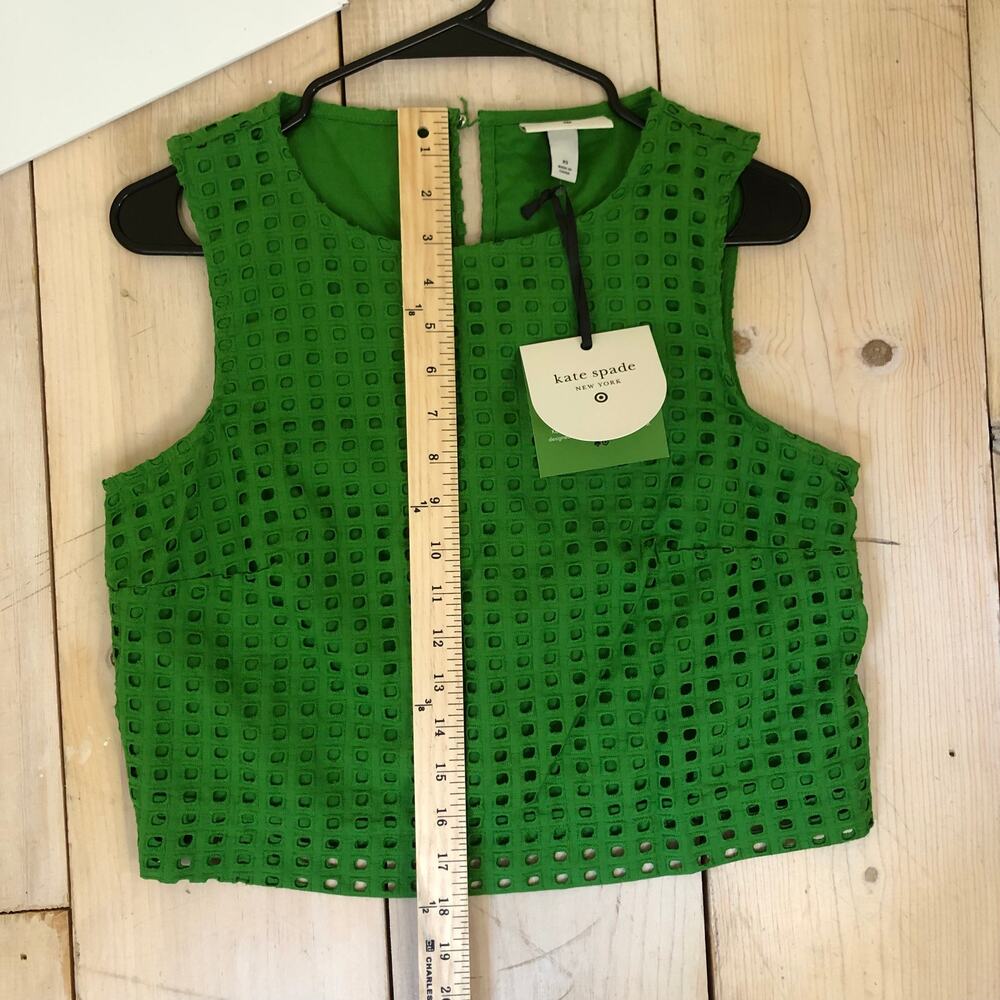Kate Spade X Target NWT Green Boxy Eyelet Crop Top Size XS Broken Button Loop - Picture 13 of 15